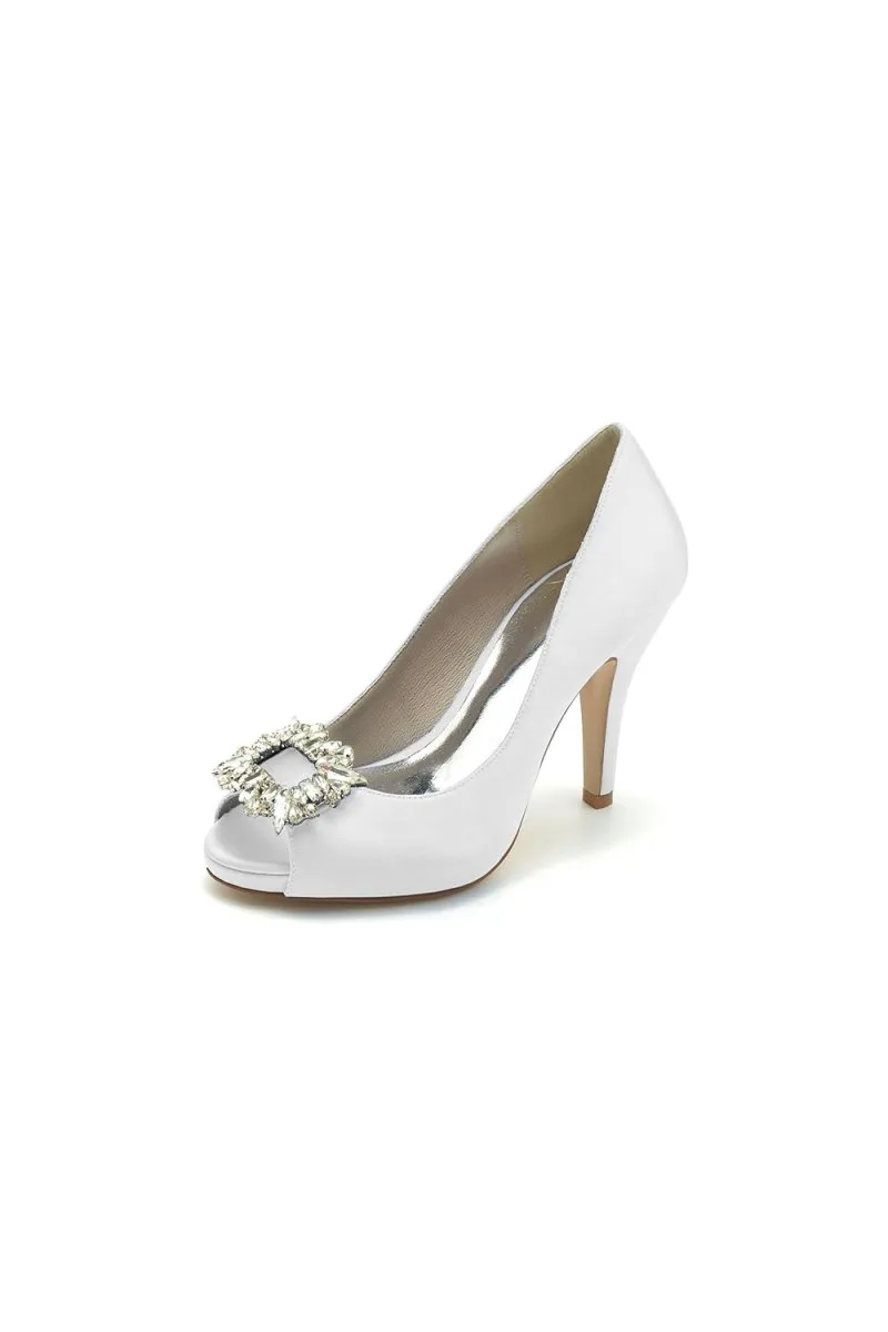 Peep Toe Slip-on Stiletto Heels With Rhinestone