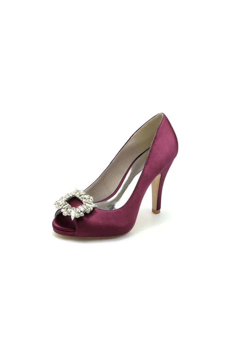 Peep Toe Slip-on Stiletto Heels With Rhinestone