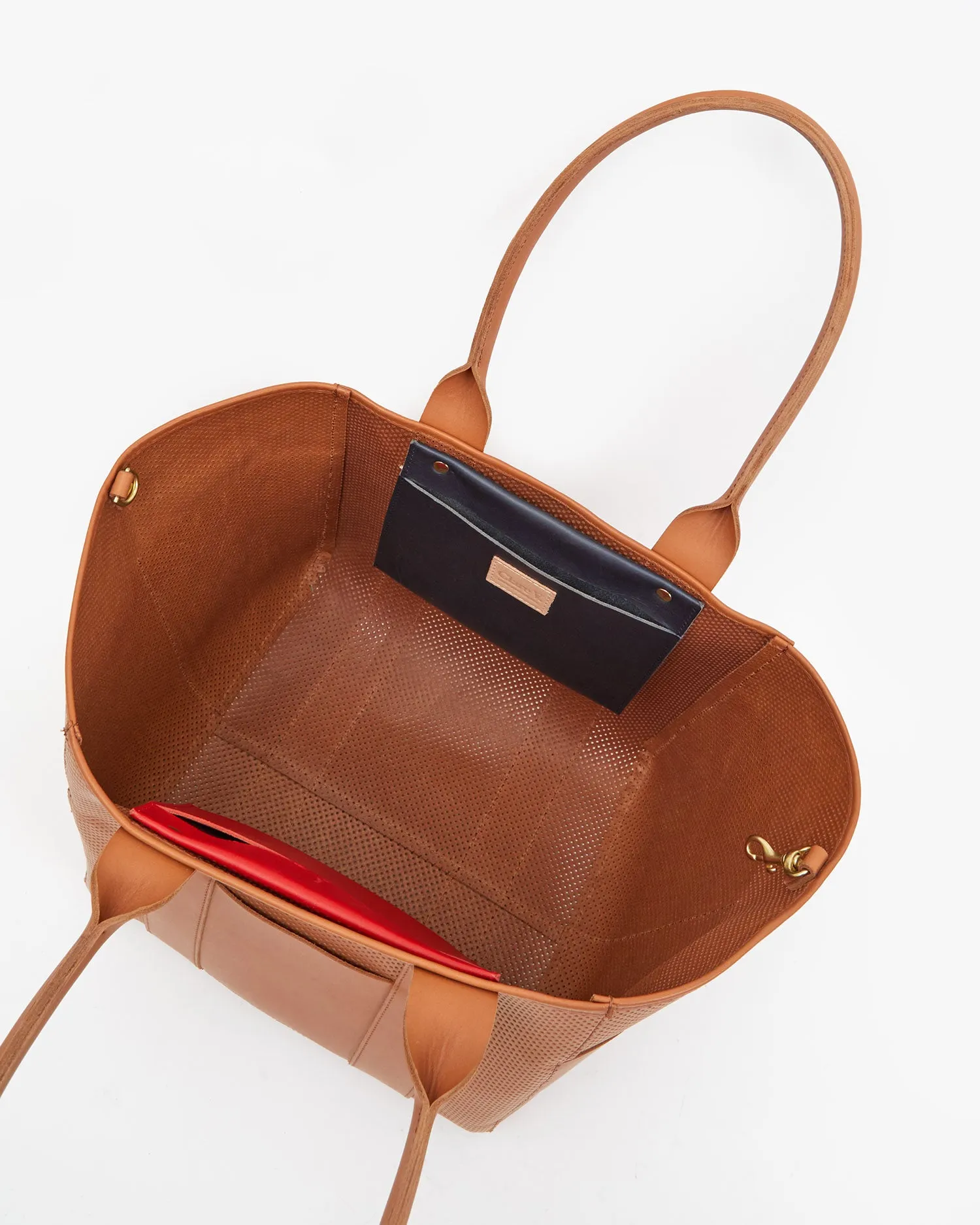 Perforated Le Box Tote in Cuoio