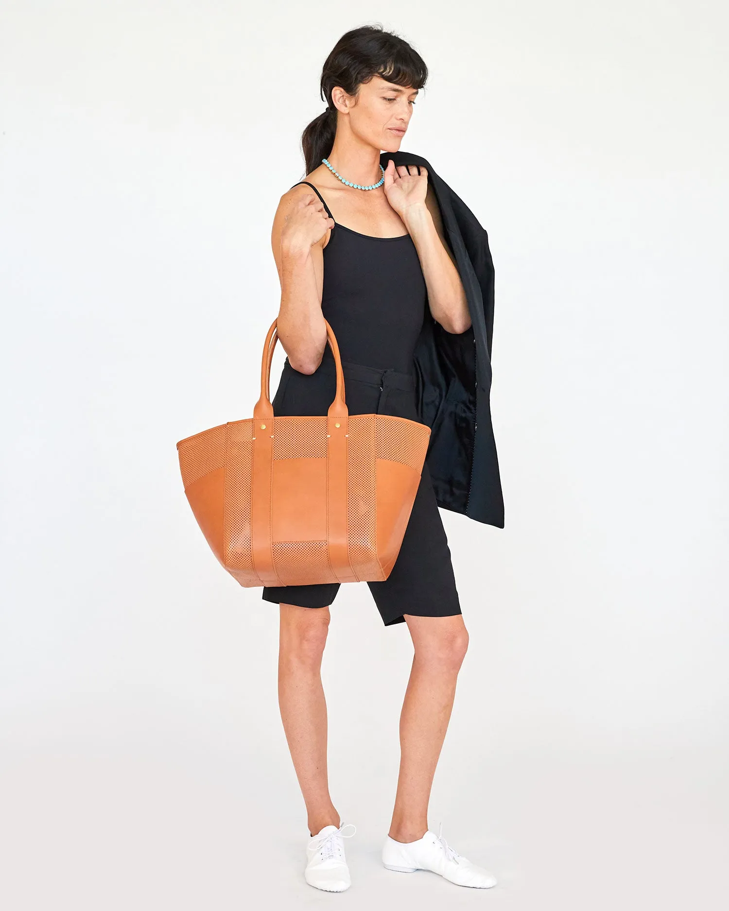 Perforated Le Box Tote in Cuoio
