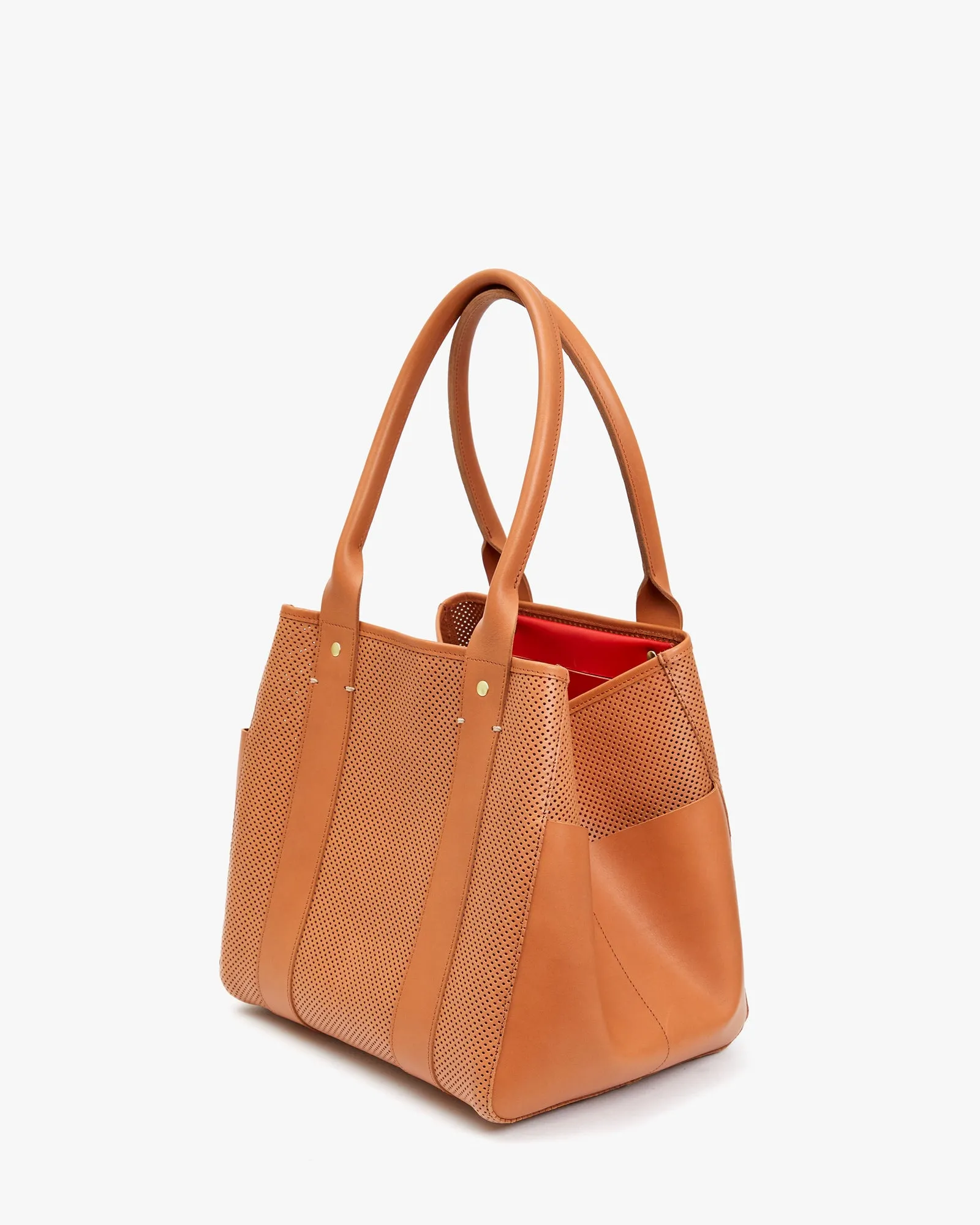 Perforated Le Box Tote in Cuoio