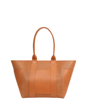 Perforated Le Box Tote in Cuoio