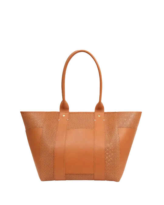 Perforated Le Box Tote in Cuoio