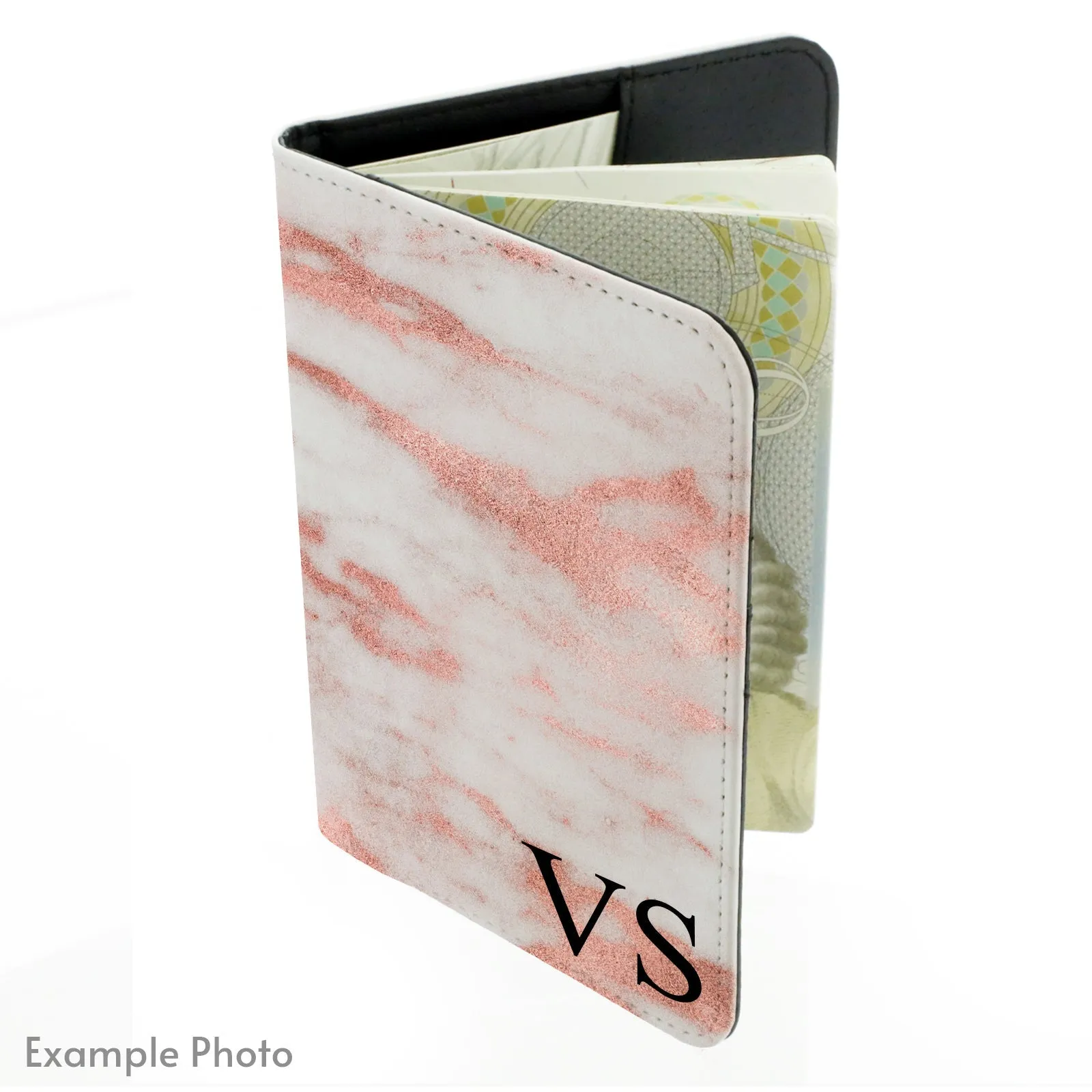 Personalised Passport Case & Tag with Blue Infused Marble & Text - Half Print