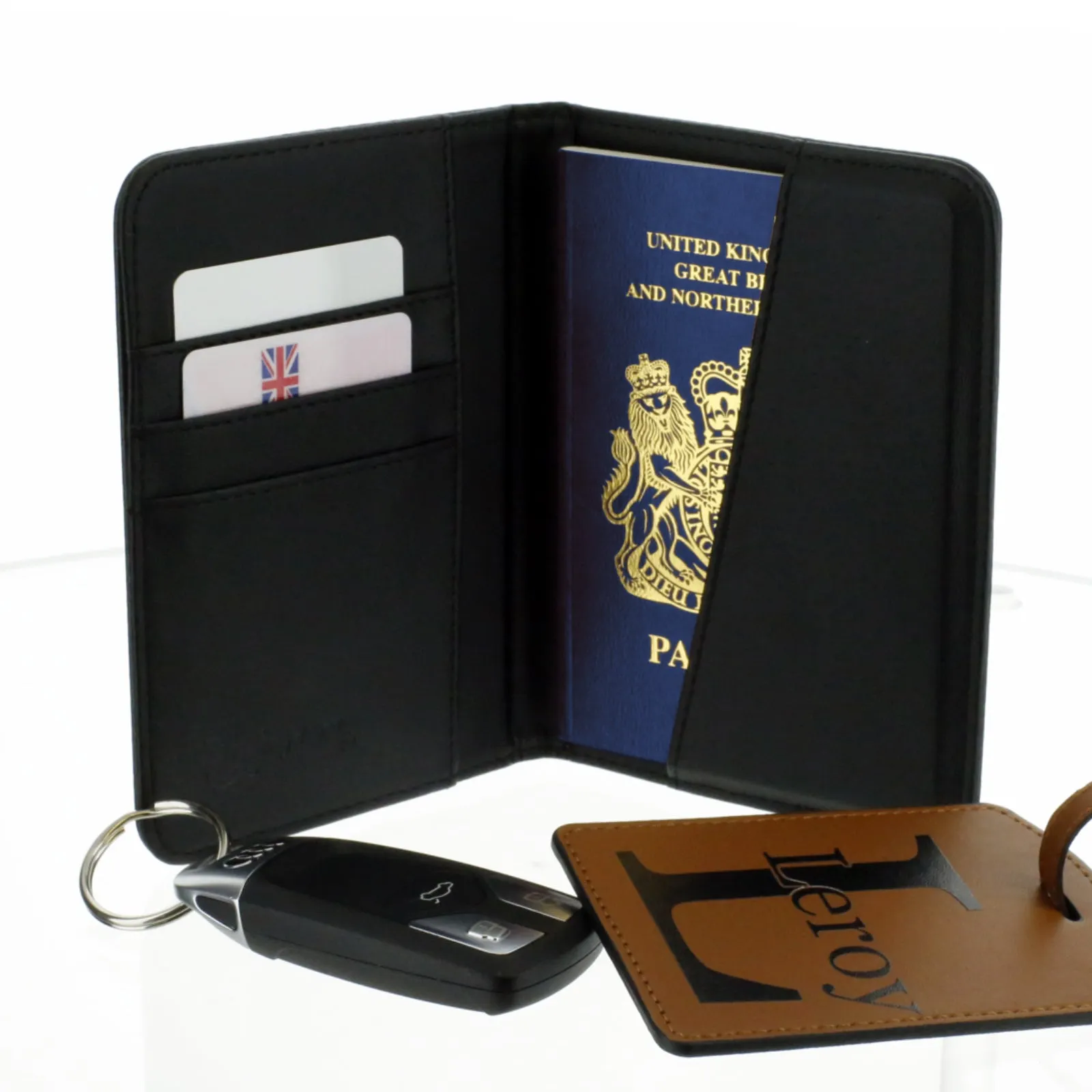 Personalised Passport Case & Tag with Blue Infused Marble & Text - Half Print