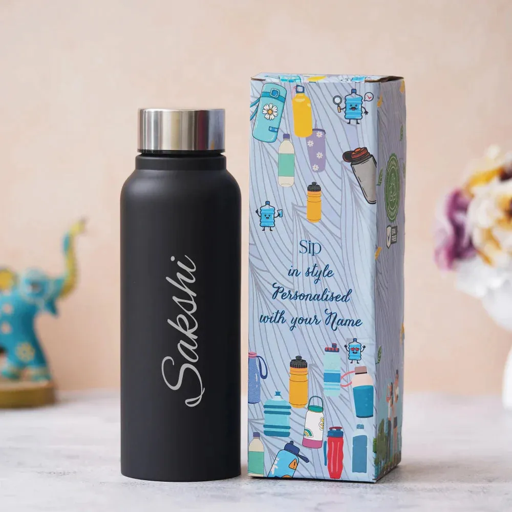 Personalized Best Vegan Leather Combo with Water Bottle - Black