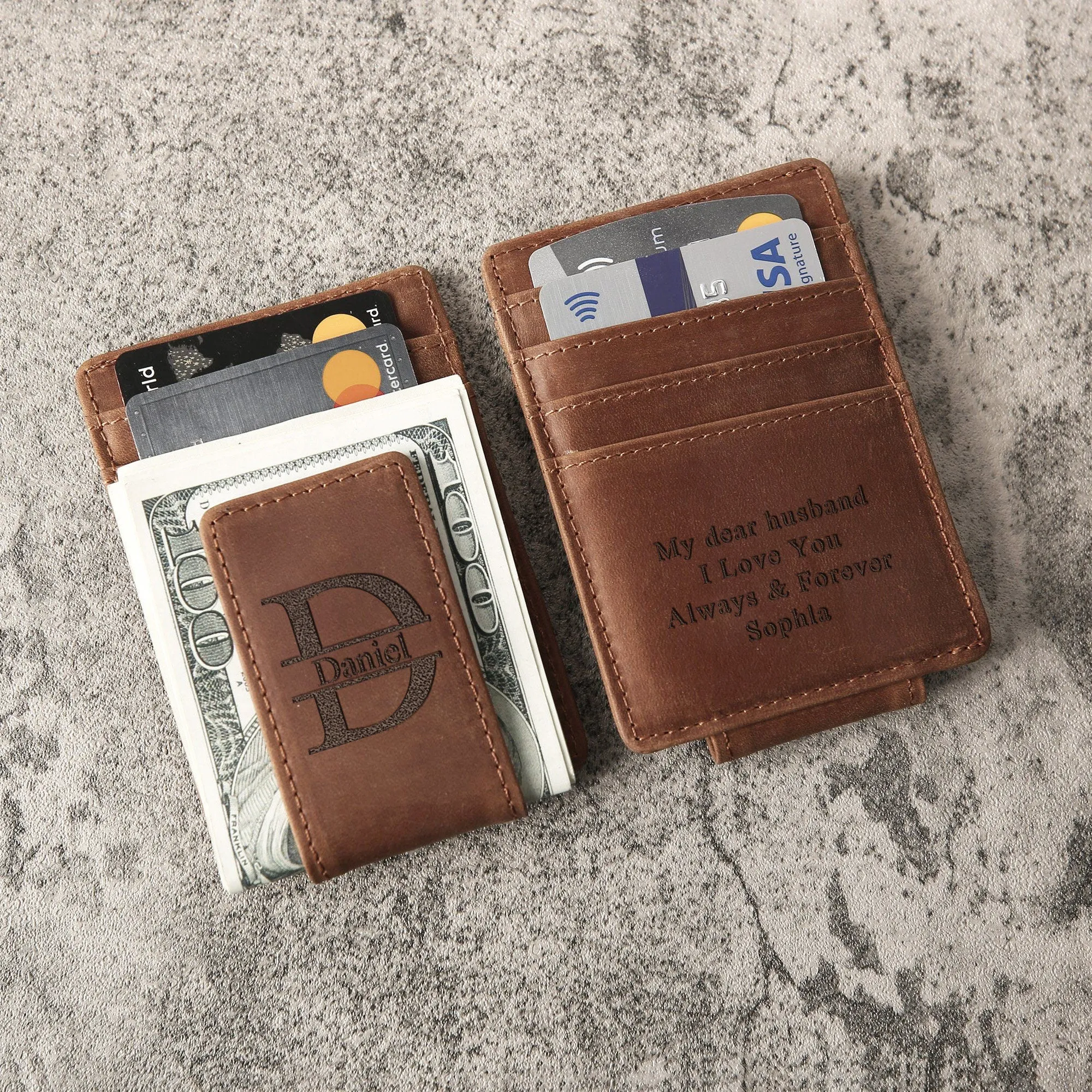 Personalized Leather Magnetic Money Clip for Husband and Boyfriend, Valentines Day gift for him