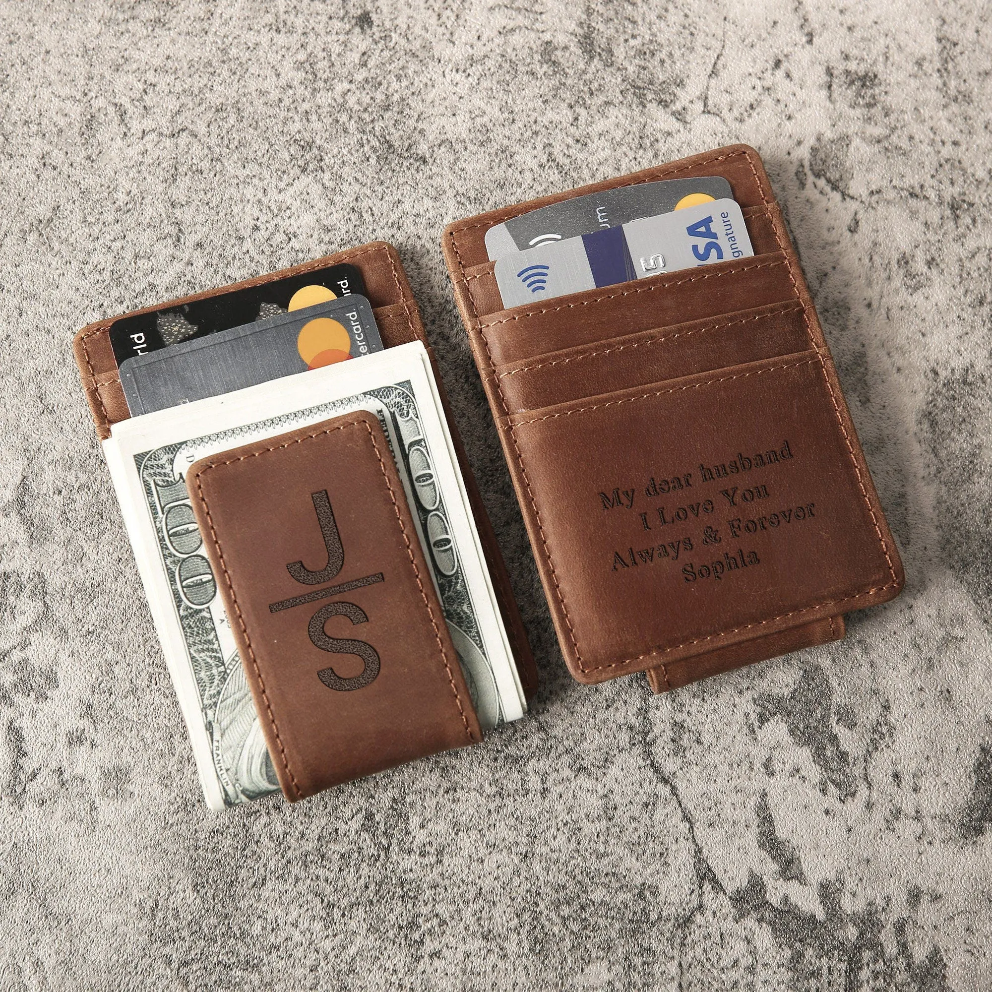 Personalized Leather Magnetic Money Clip for Husband and Boyfriend, Valentines Day gift for him