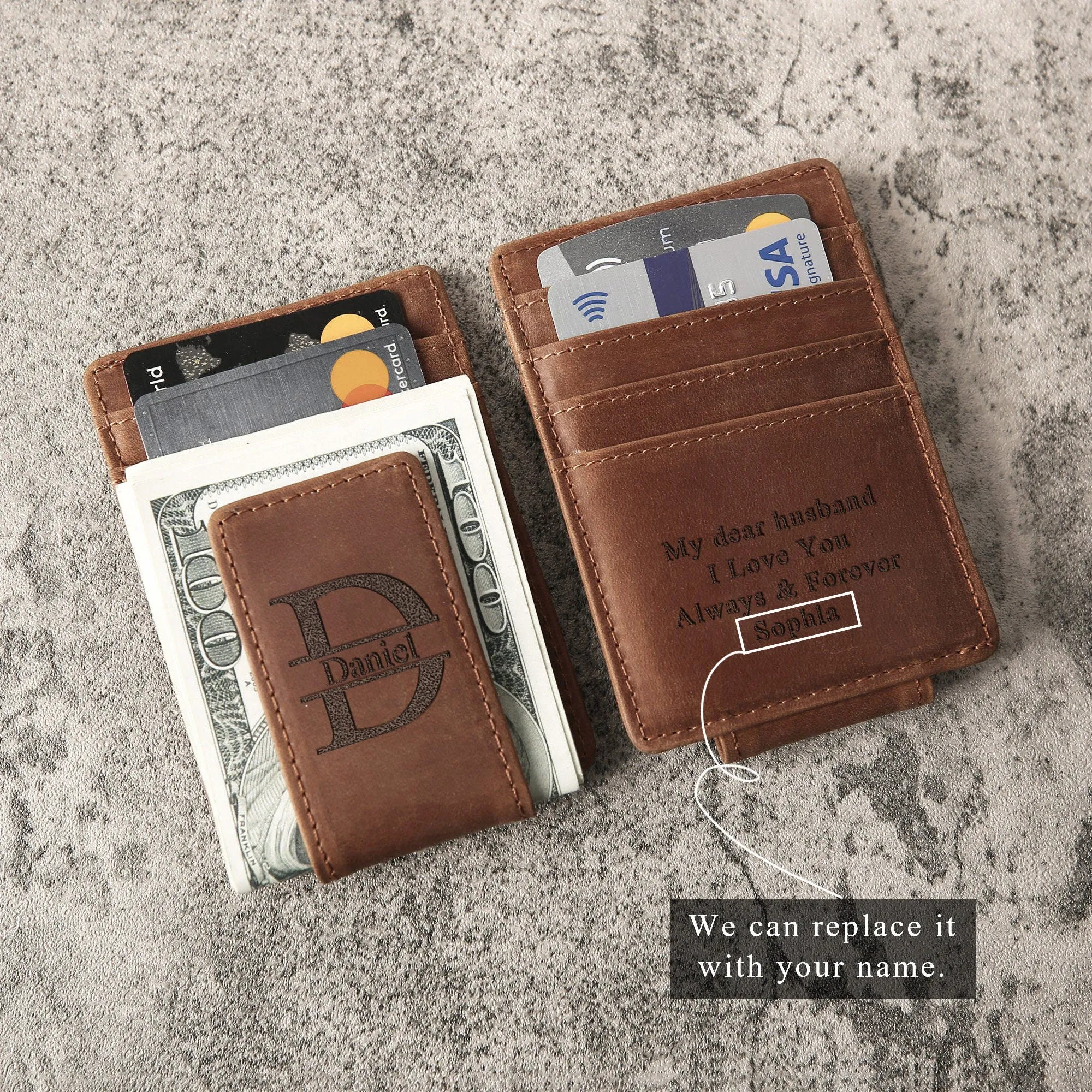 Personalized Leather Magnetic Money Clip for Husband and Boyfriend, Valentines Day gift for him