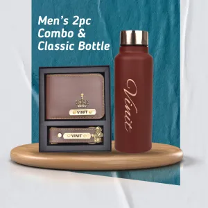 Personalized Men's 3 Pcs Combo with Classic Bottle - Brown