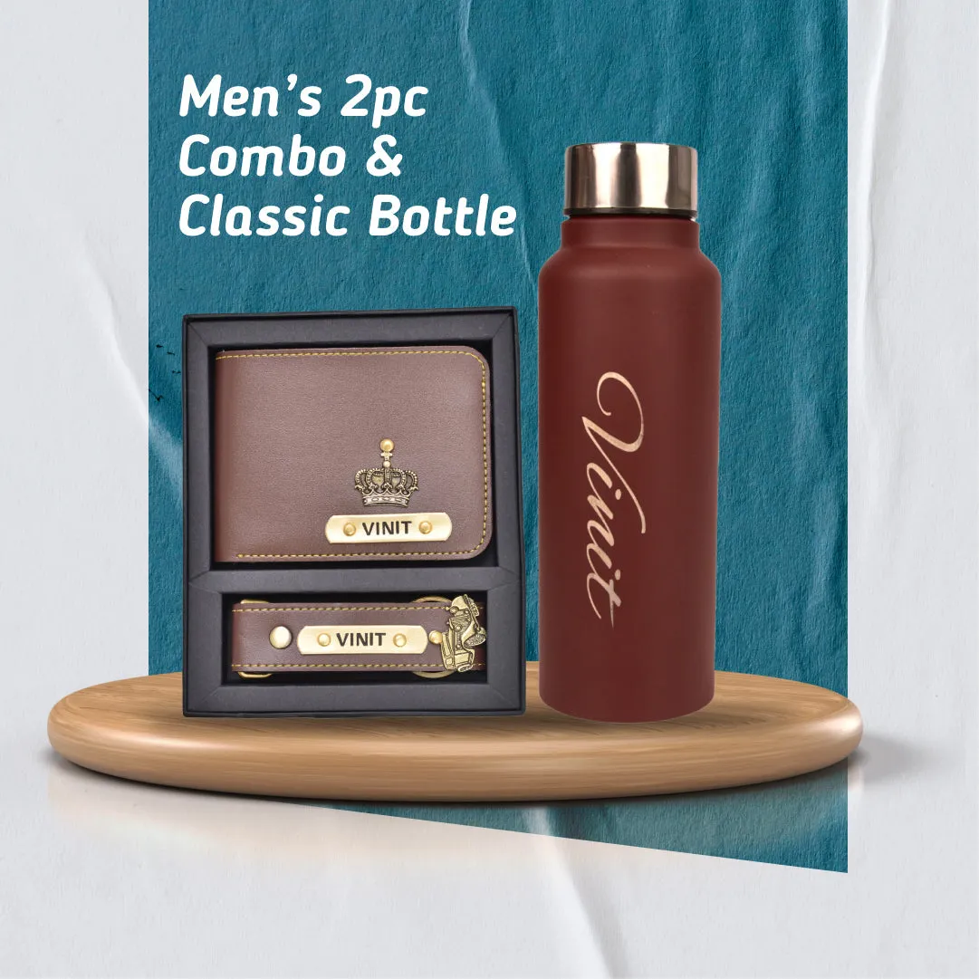 Personalized Men's 3 Pcs Combo with Classic Bottle - Brown