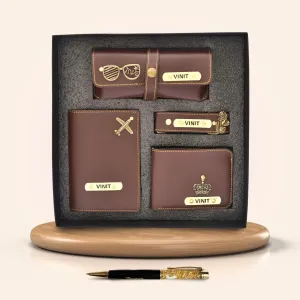 Personalized Pen & All in One Men's Combo (4 pcs) - Brown