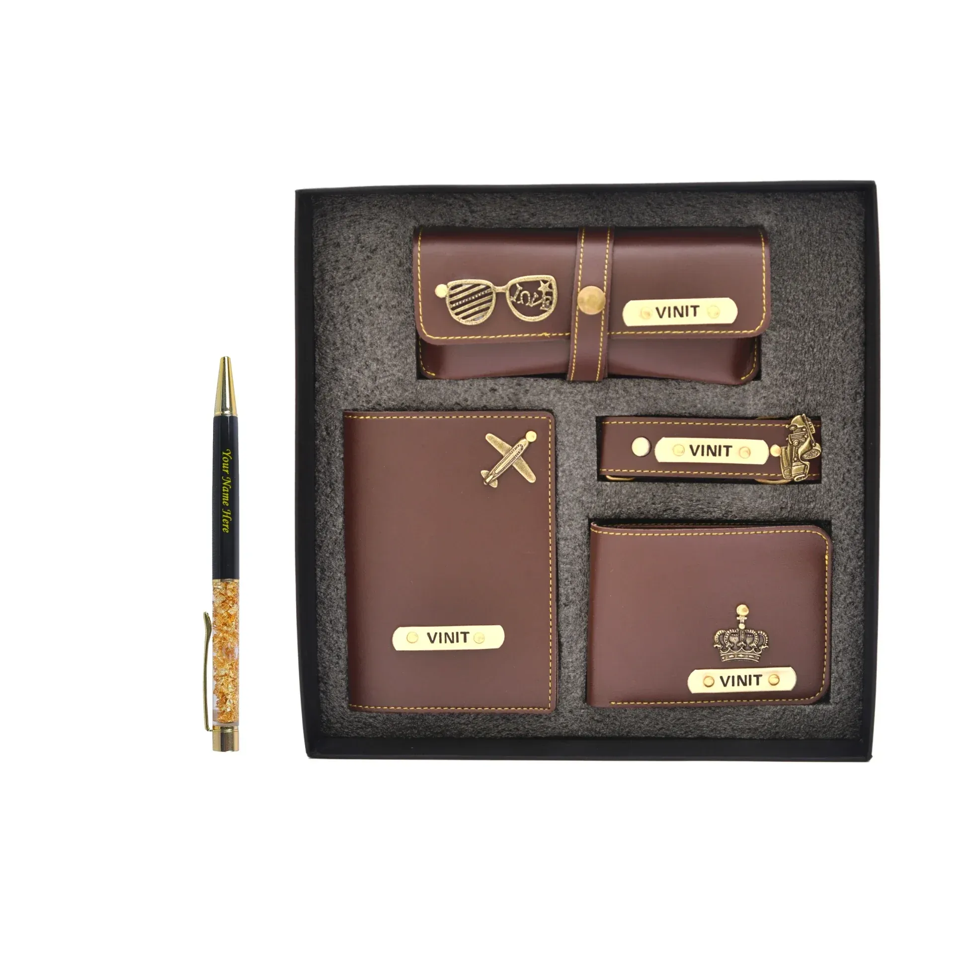Personalized Pen & All in One Men's Combo (4 pcs) - Brown