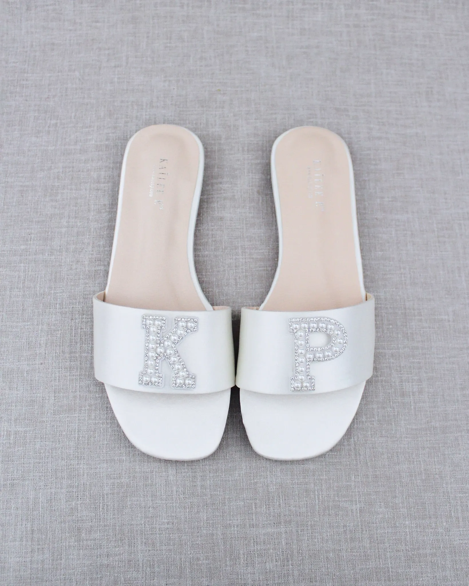 Personalized Satin Slip On Flat Wedding Sandals