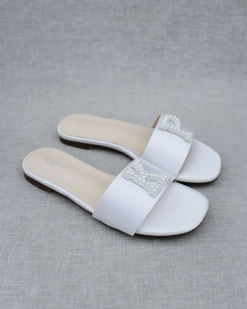 Personalized Satin Slip On Flat Wedding Sandals