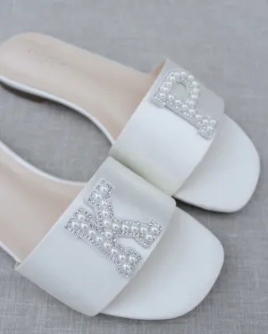 Personalized Satin Slip On Flat Wedding Sandals