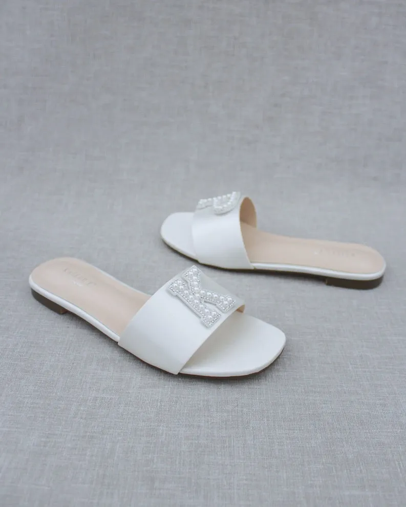 Personalized Satin Slip On Flat Wedding Sandals