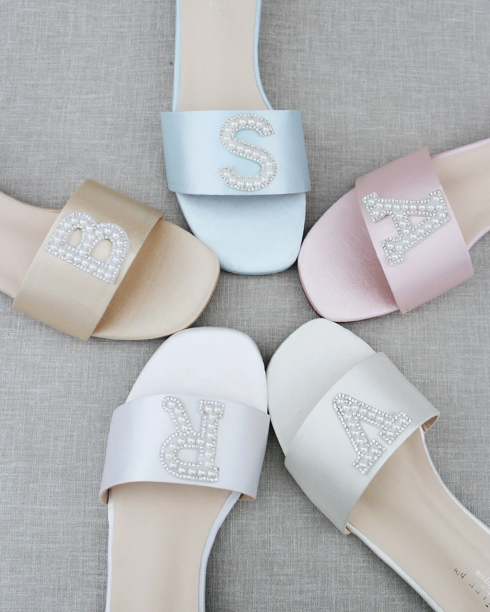 Personalized Satin Slip On Flat Wedding Sandals