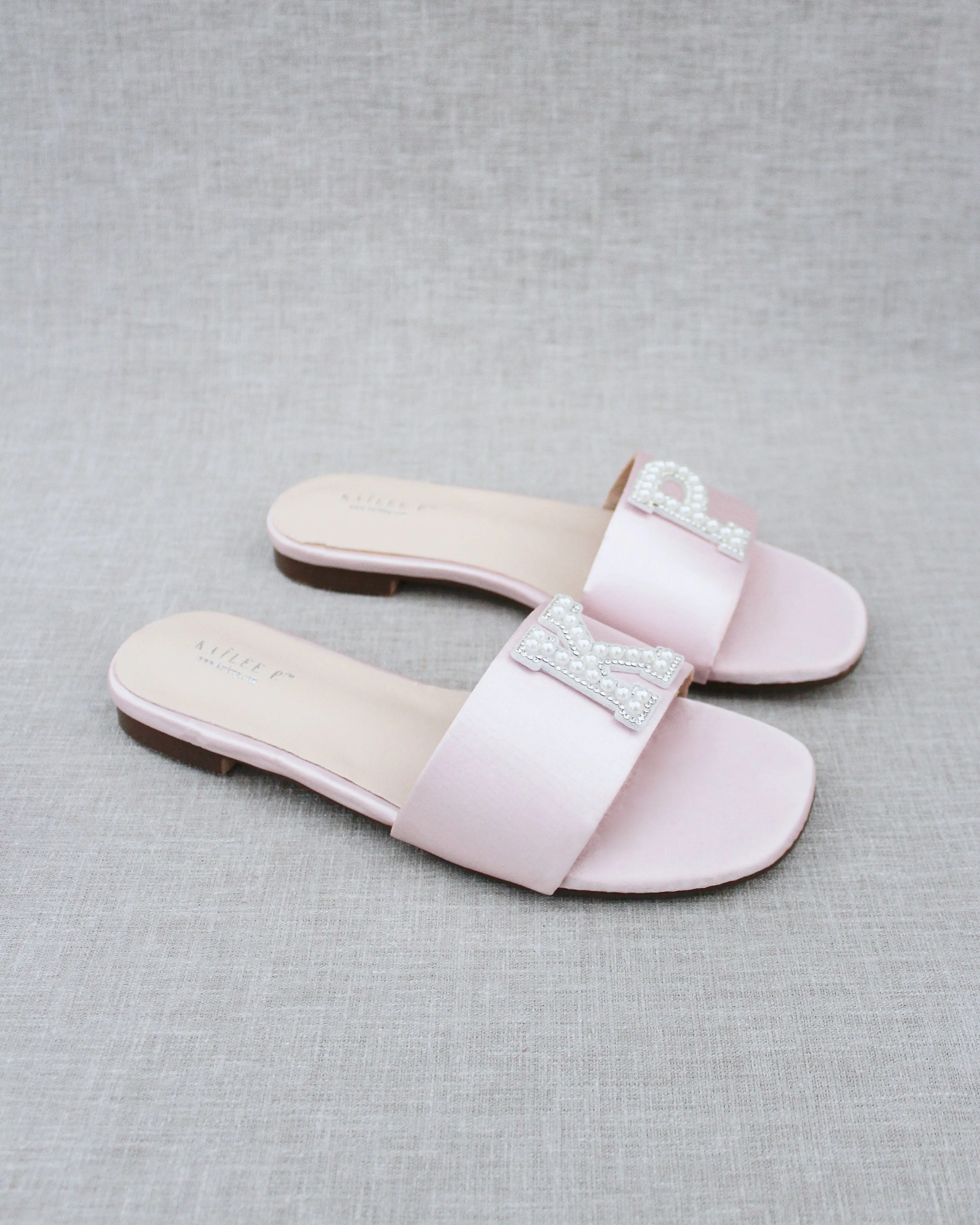 Personalized Satin Slip On Flat Wedding Sandals