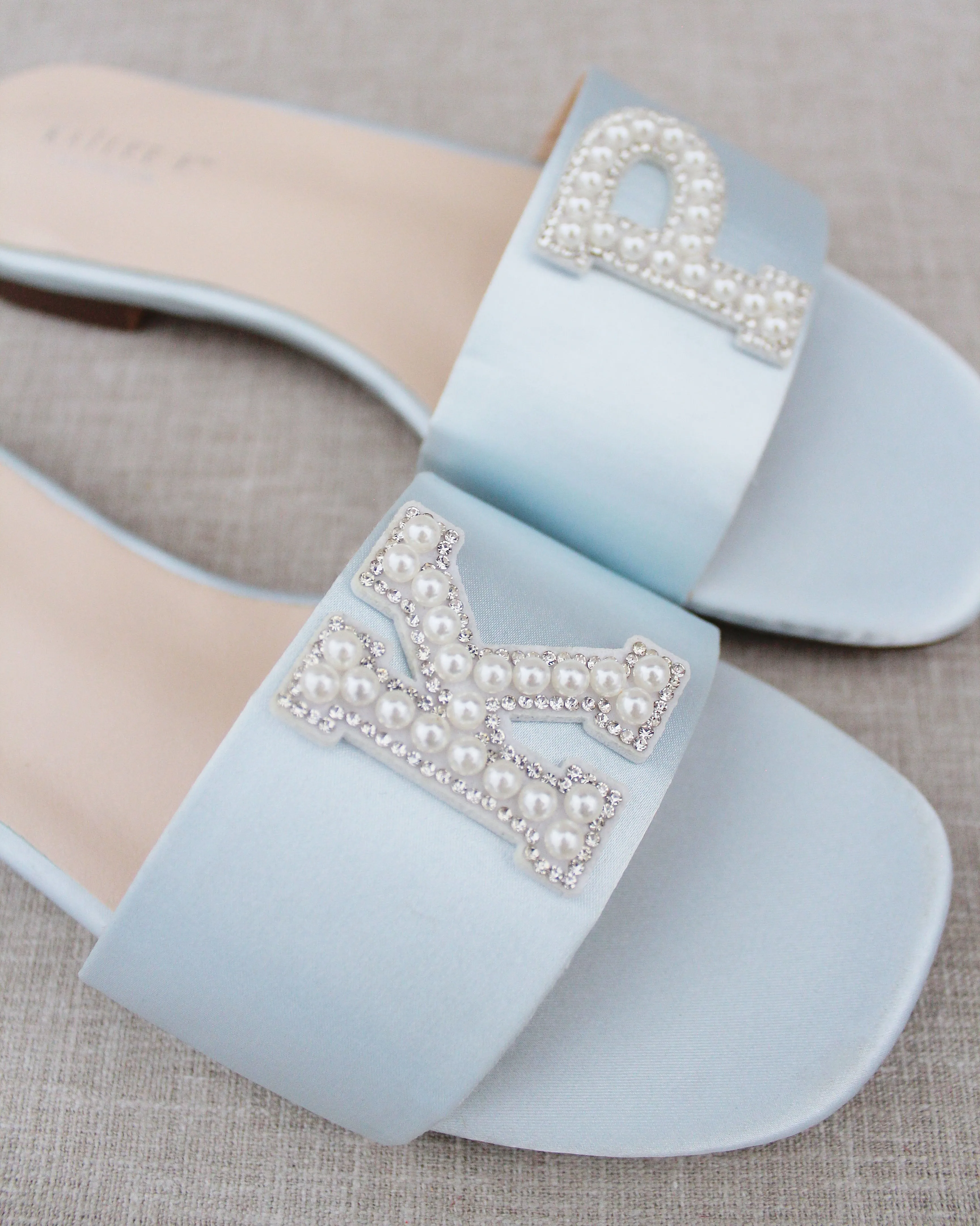 Personalized Satin Slip On Flat Wedding Sandals