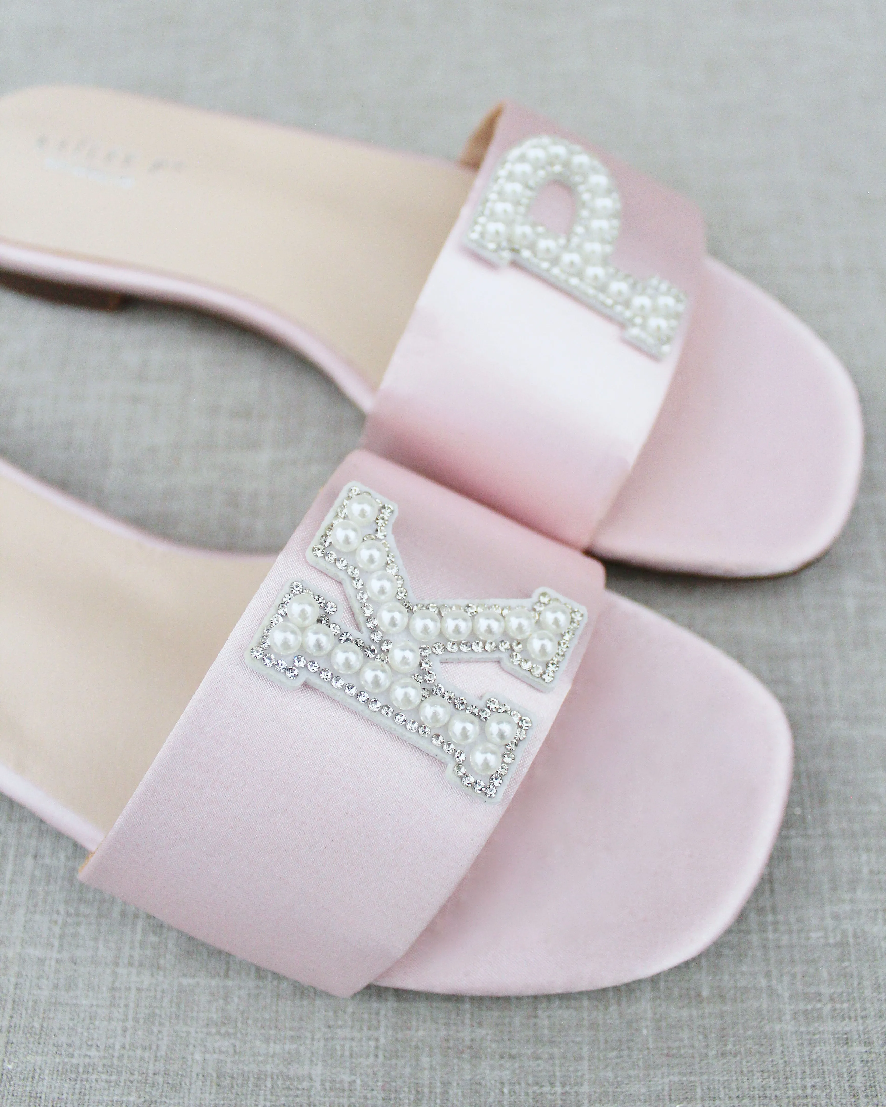 Personalized Satin Slip On Flat Wedding Sandals
