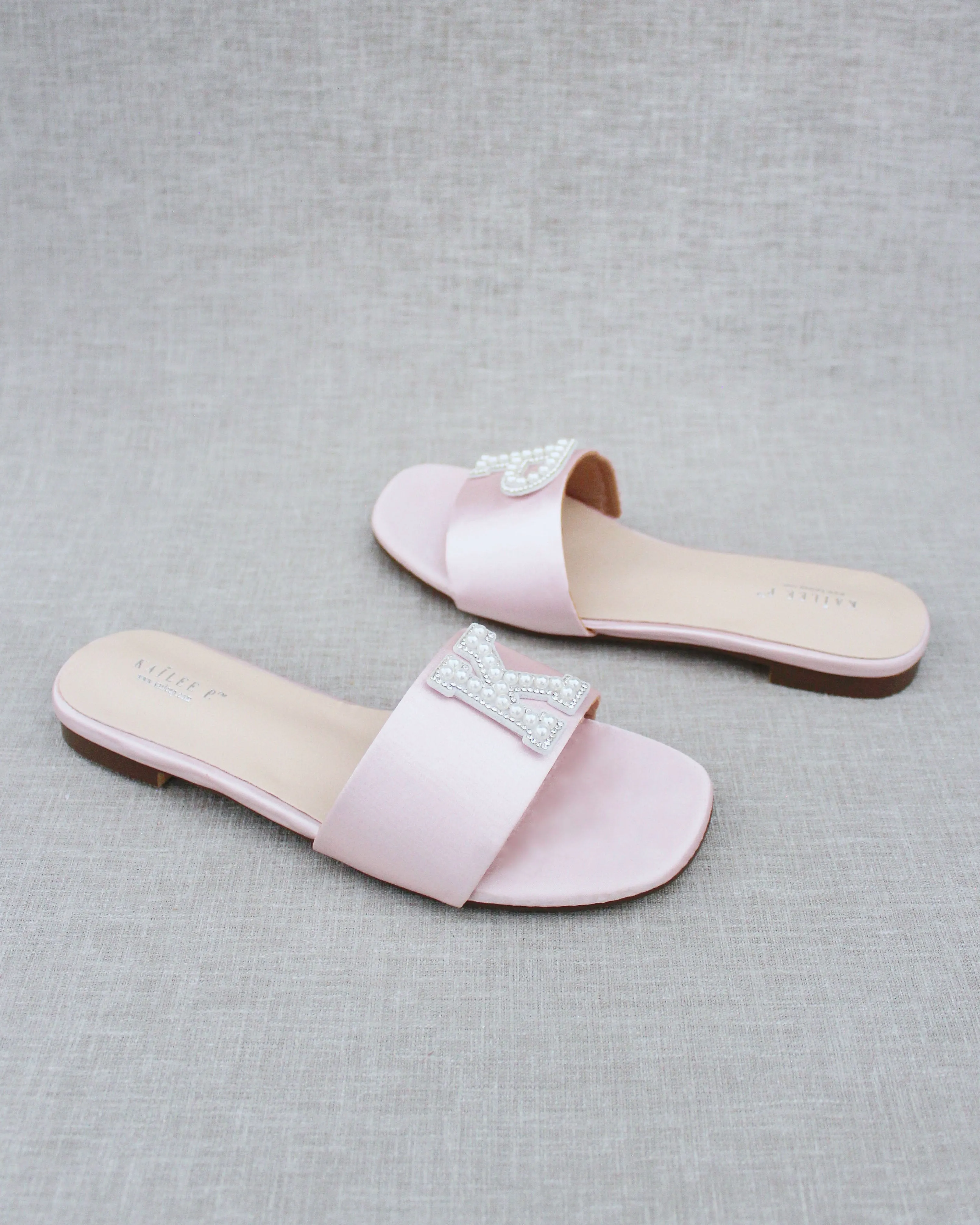 Personalized Satin Slip On Flat Wedding Sandals