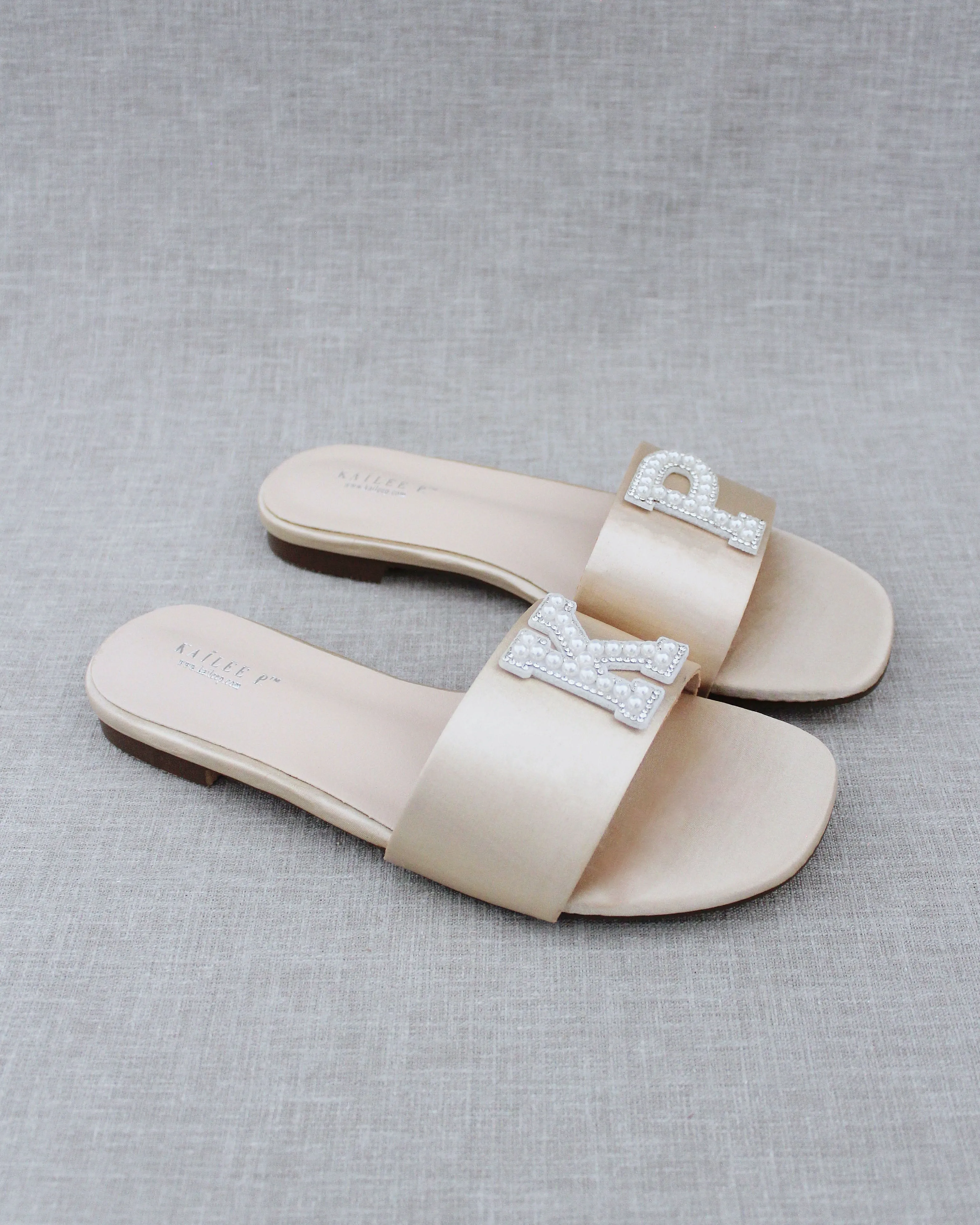 Personalized Satin Slip On Flat Wedding Sandals