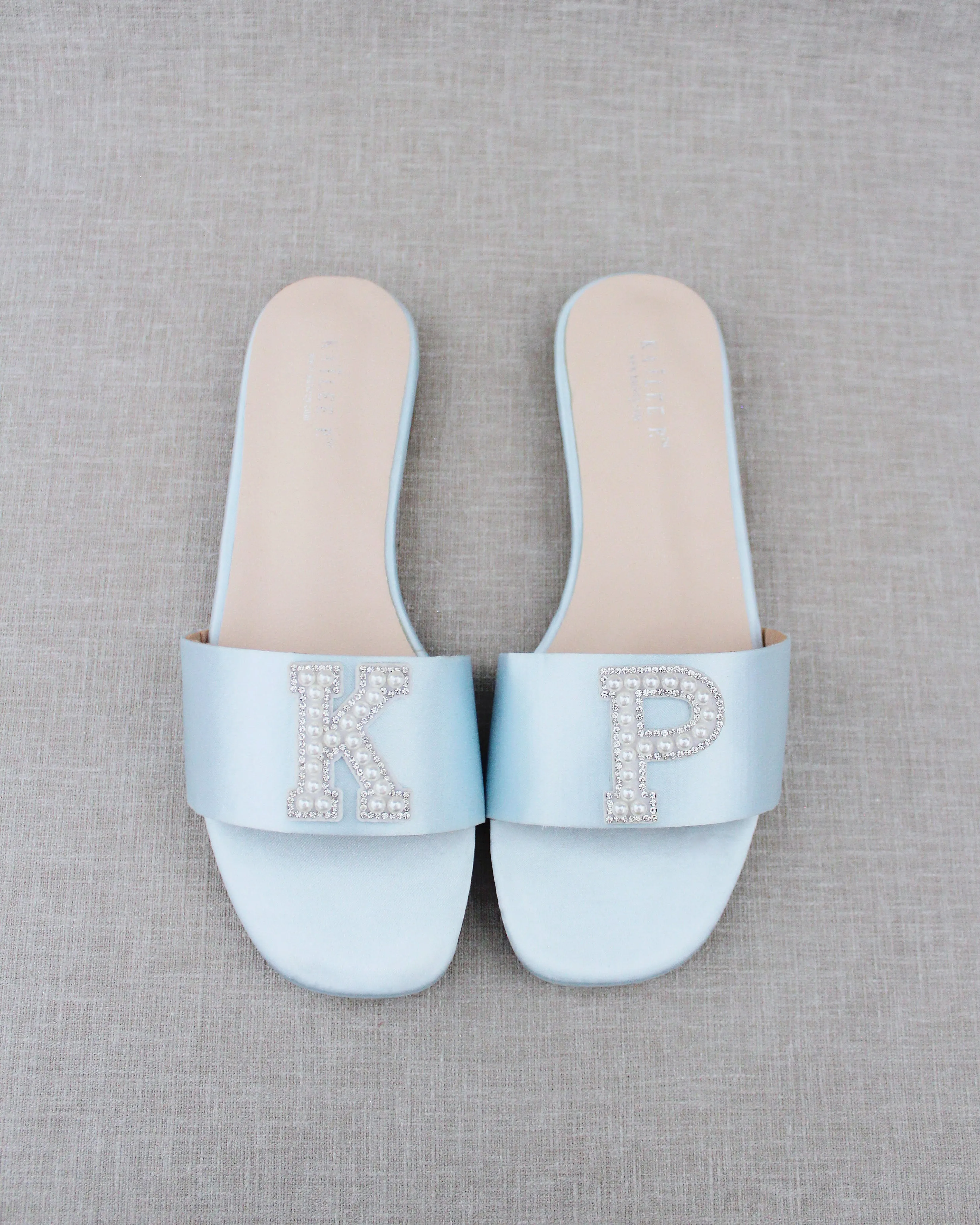Personalized Satin Slip On Flat Wedding Sandals