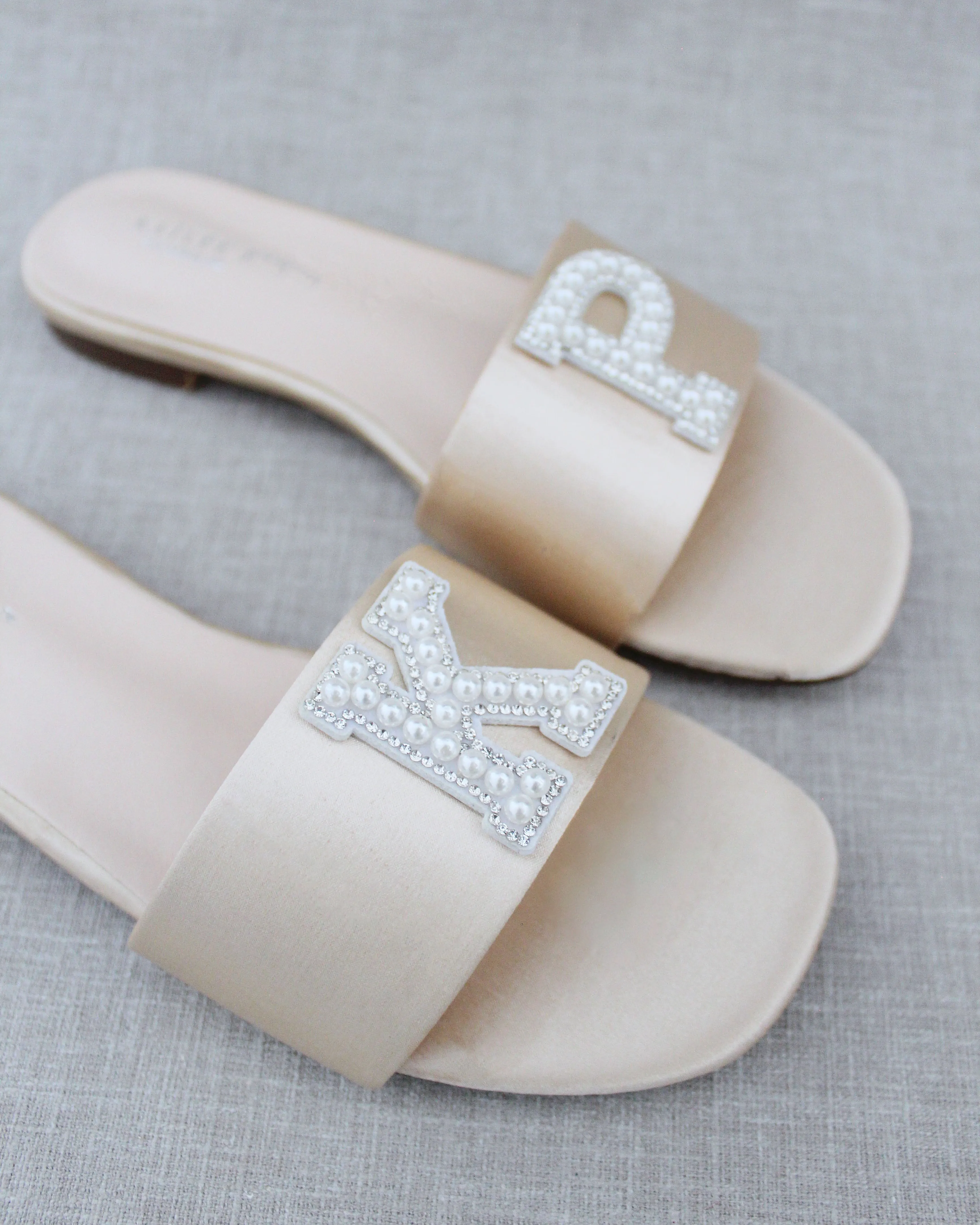 Personalized Satin Slip On Flat Wedding Sandals