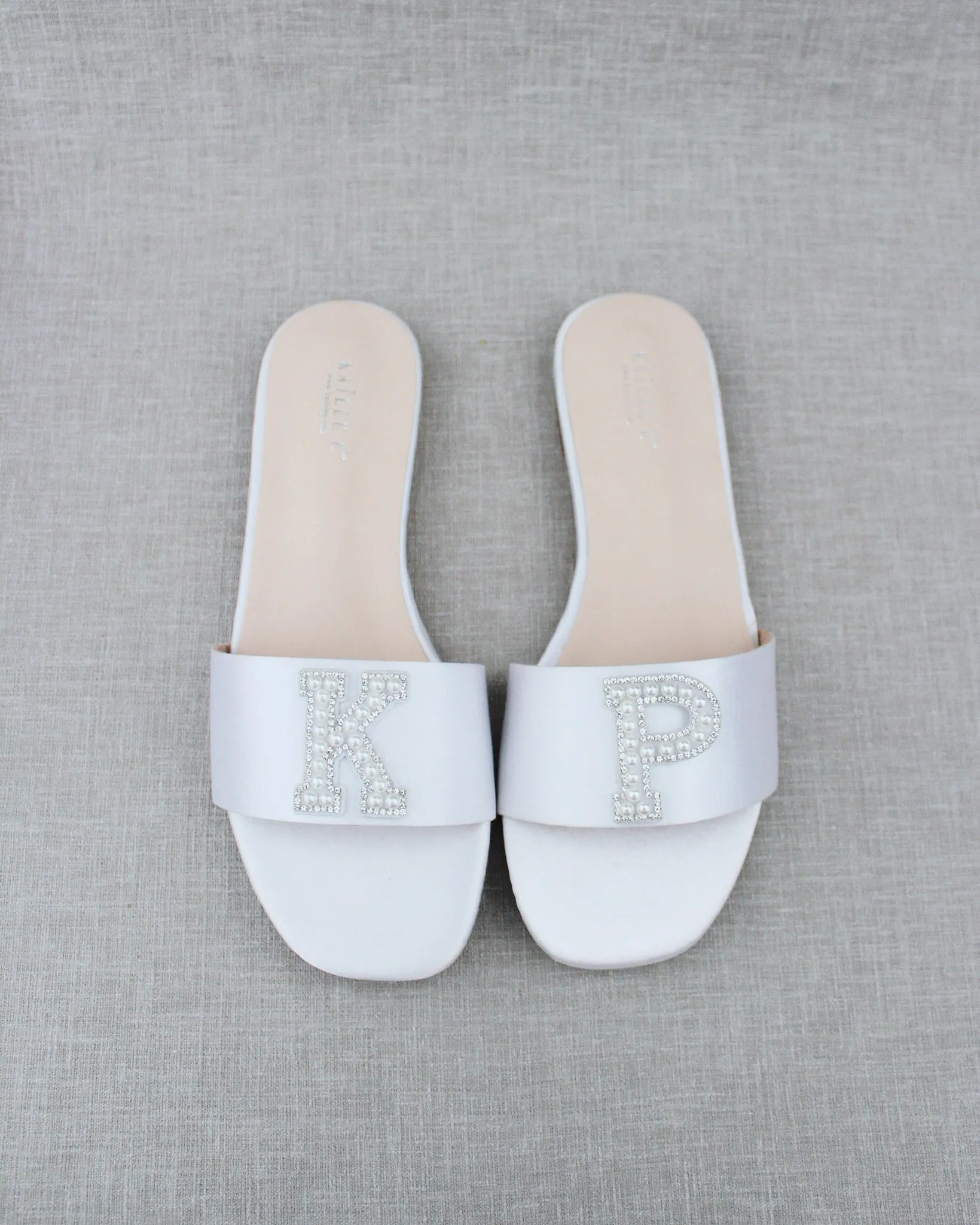 Personalized Satin Slip On Flat Wedding Sandals