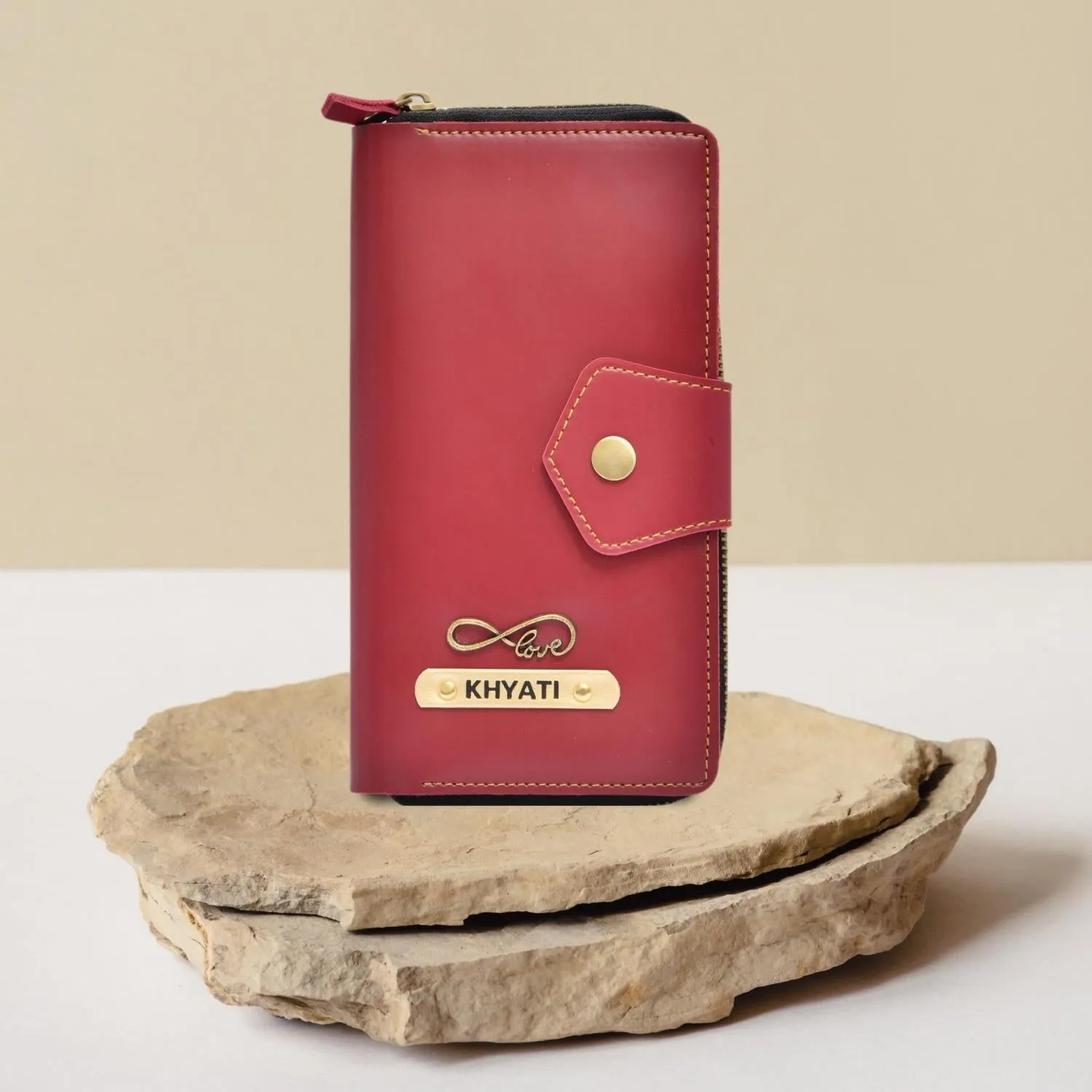 Personalized Zip-around Lady Wallet - Wine