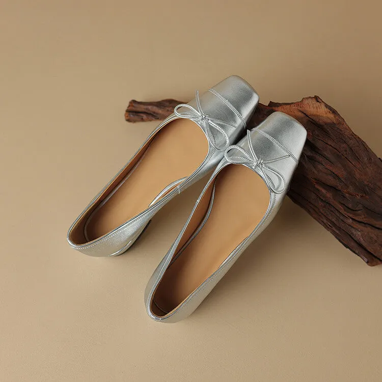 Pink Silver Yellow Square Toe Butterfly Knot Flats #001149
