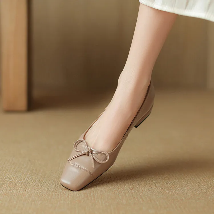 Pink Silver Yellow Square Toe Butterfly Knot Flats #001149