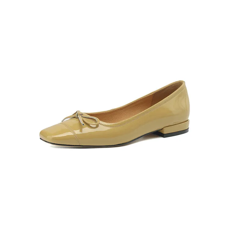 Pink Silver Yellow Square Toe Butterfly Knot Flats #001149