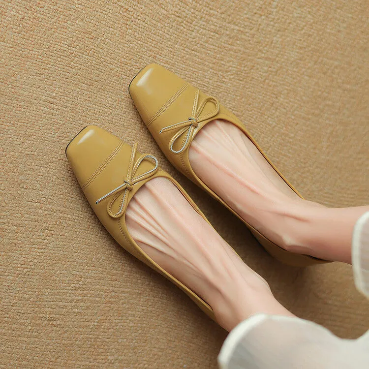 Pink Silver Yellow Square Toe Butterfly Knot Flats #001149