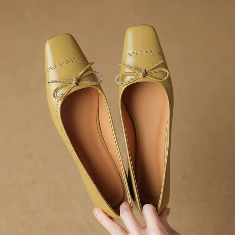 Pink Silver Yellow Square Toe Butterfly Knot Flats #001149