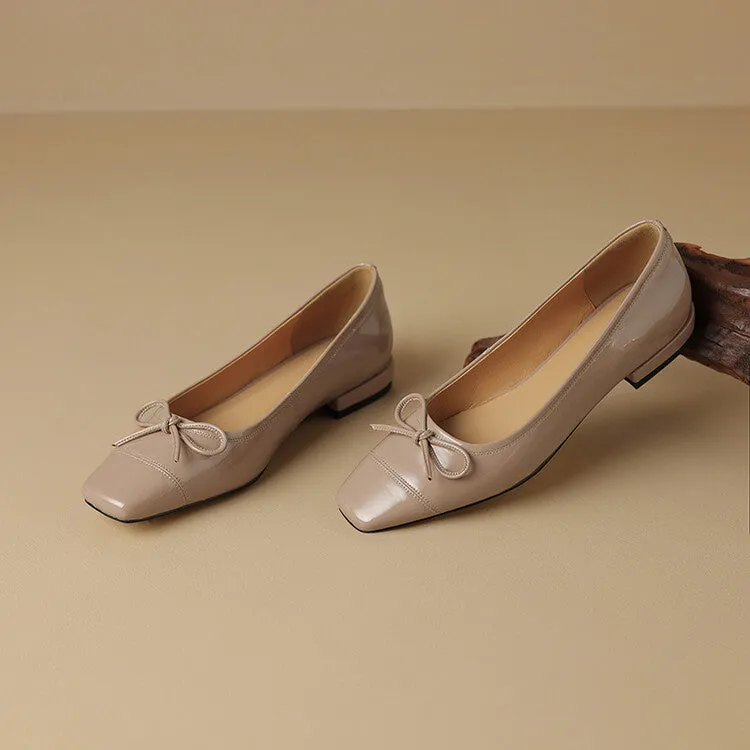 Pink Silver Yellow Square Toe Butterfly Knot Flats #001149