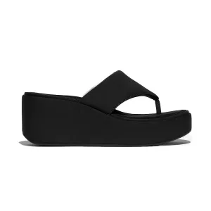 Platform Wedge Toe-Post Sandals (All Black)