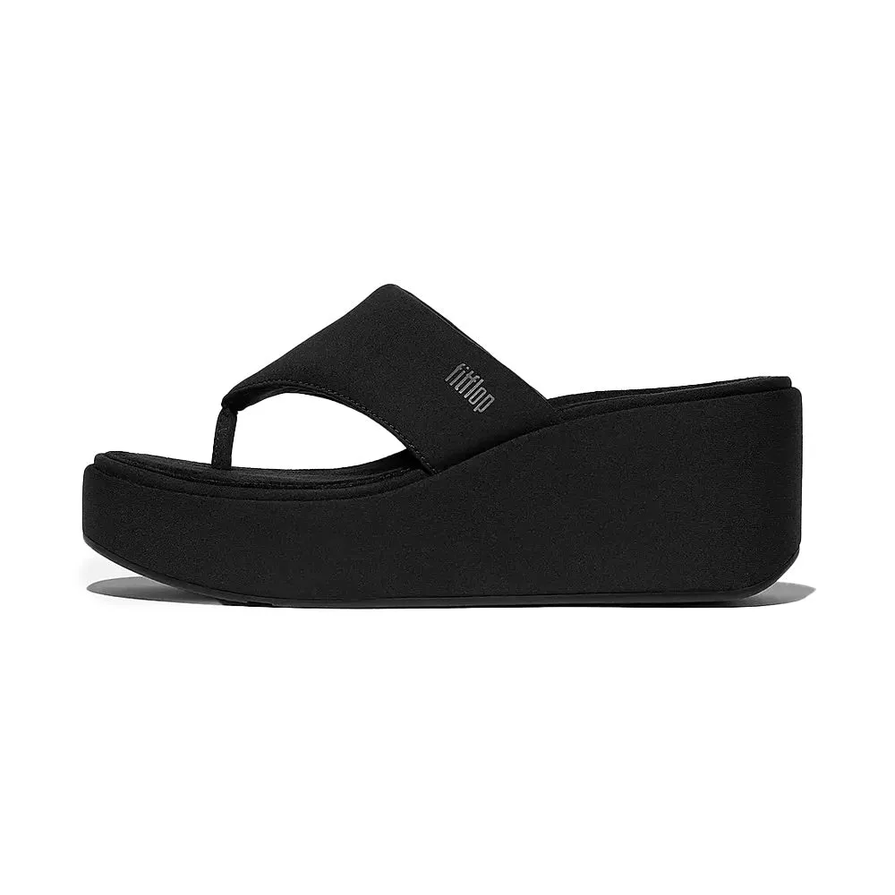 Platform Wedge Toe-Post Sandals (All Black)