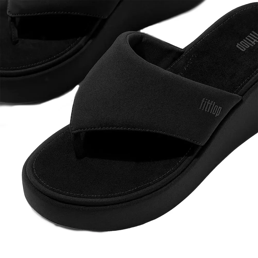 Platform Wedge Toe-Post Sandals (All Black)