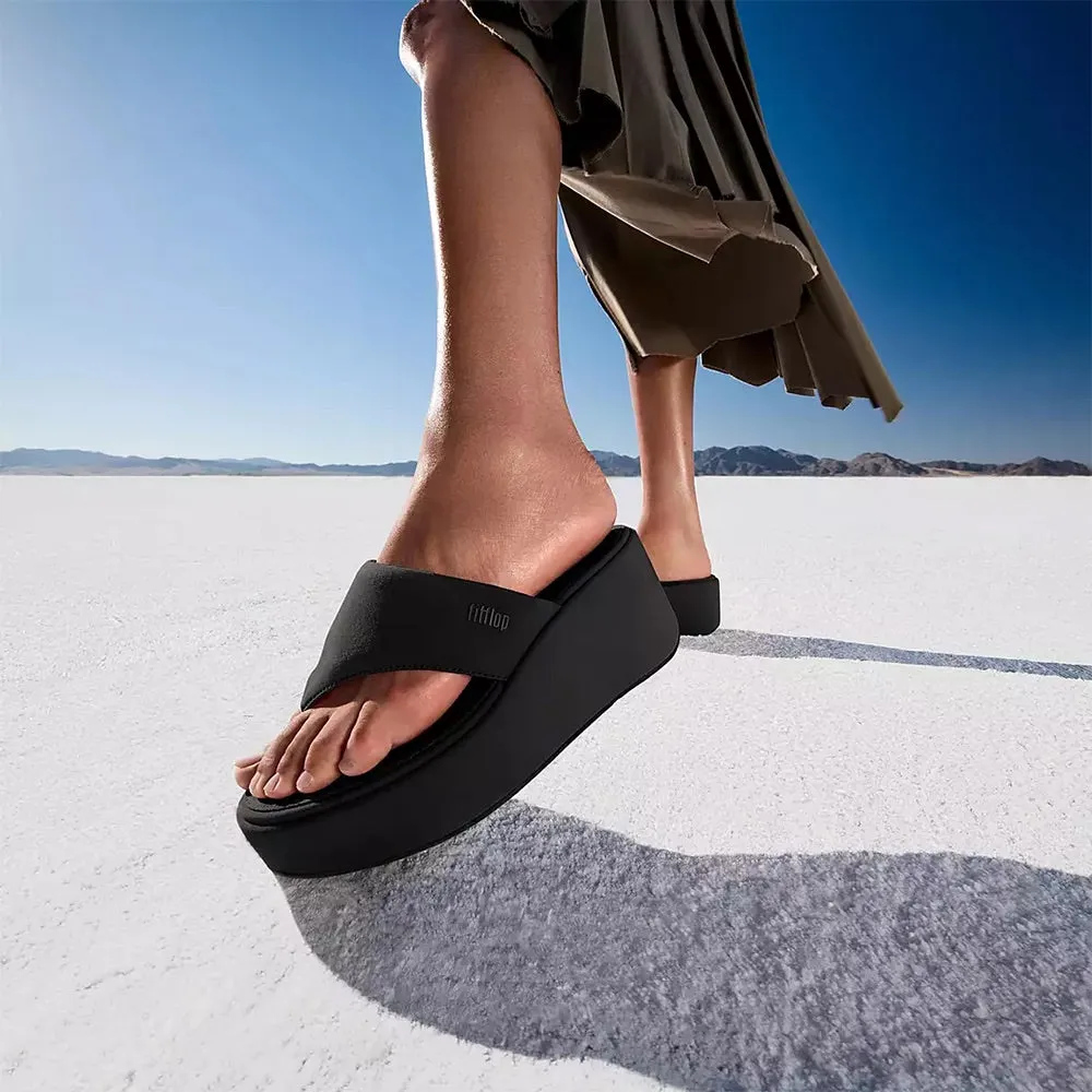 Platform Wedge Toe-Post Sandals (All Black)