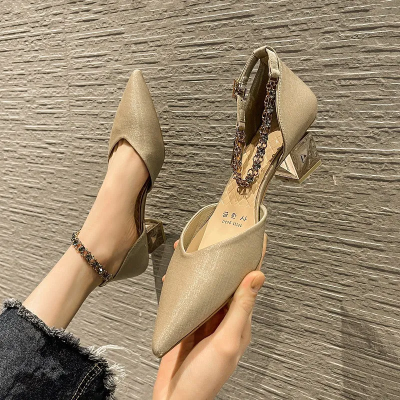 Point Toe Block Heel Pumps