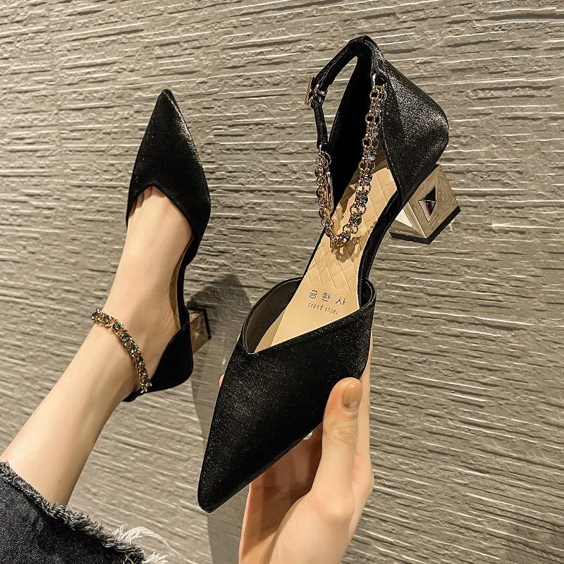 Point Toe Block Heel Pumps