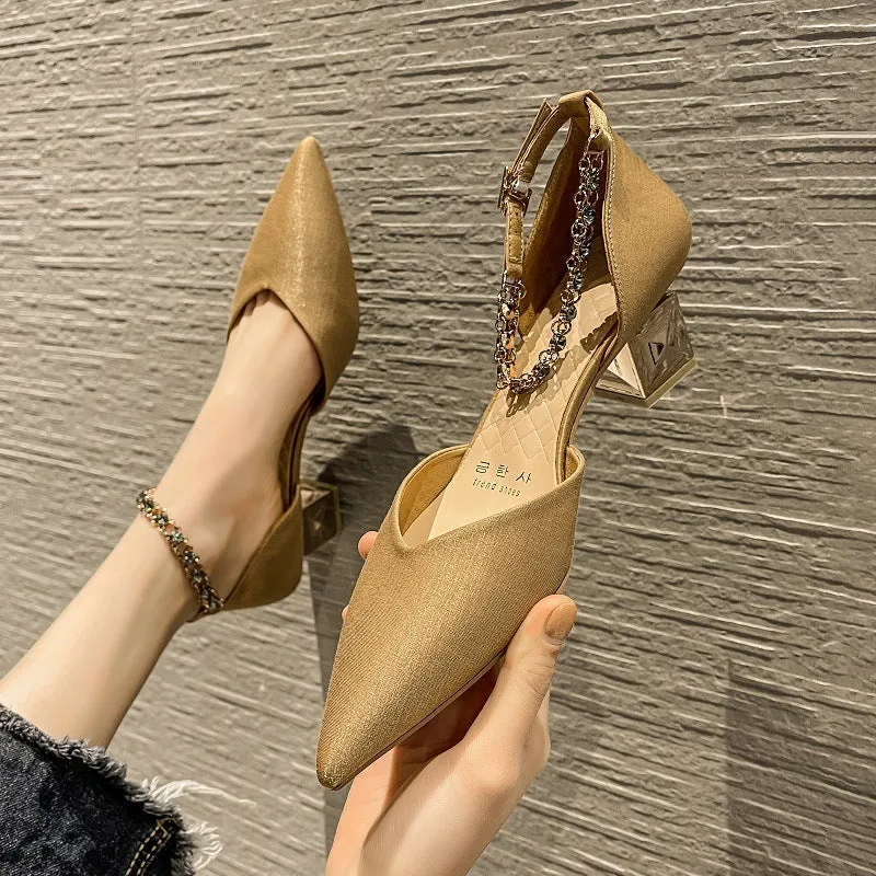 Point Toe Block Heel Pumps