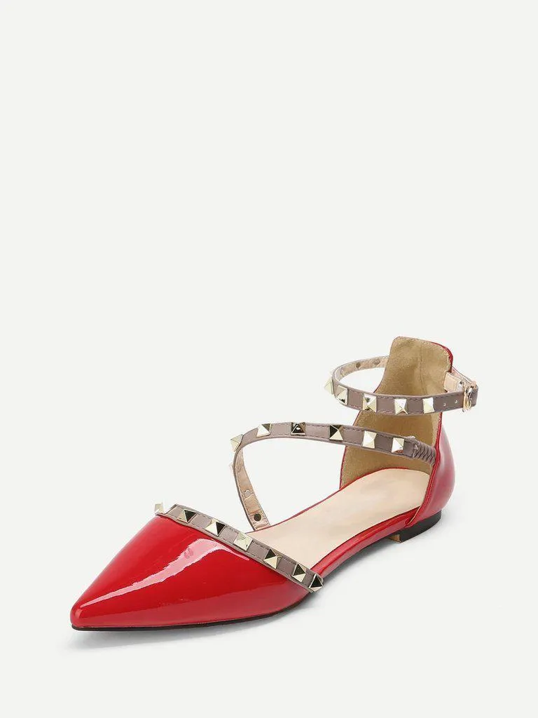 Pointed Toe Studded Decor Flats