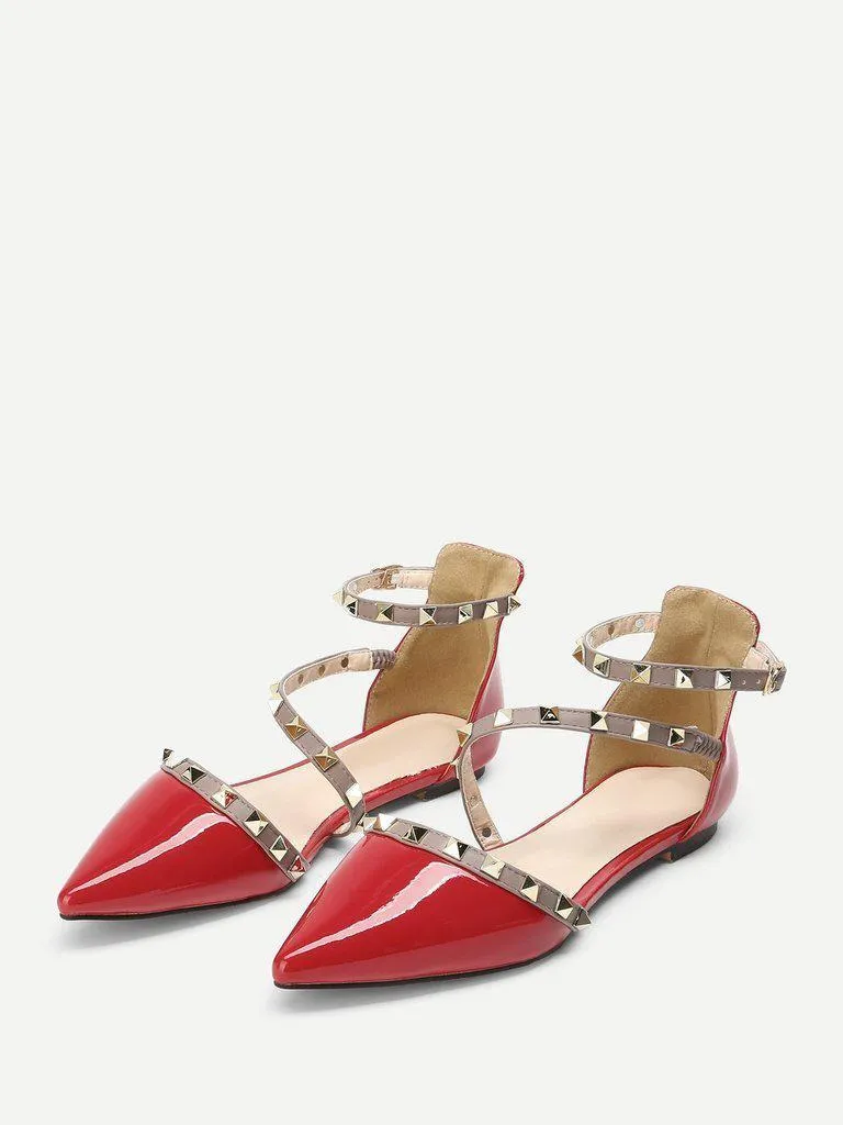 Pointed Toe Studded Decor Flats