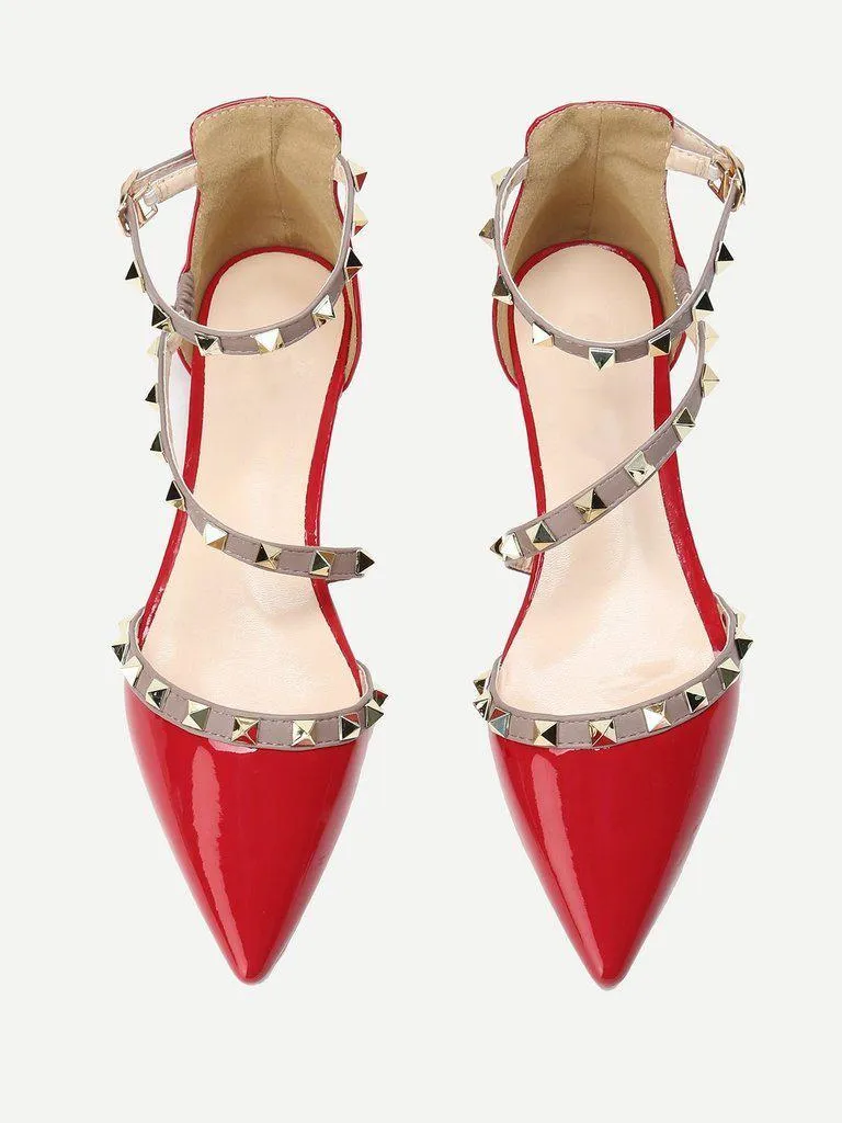 Pointed Toe Studded Decor Flats
