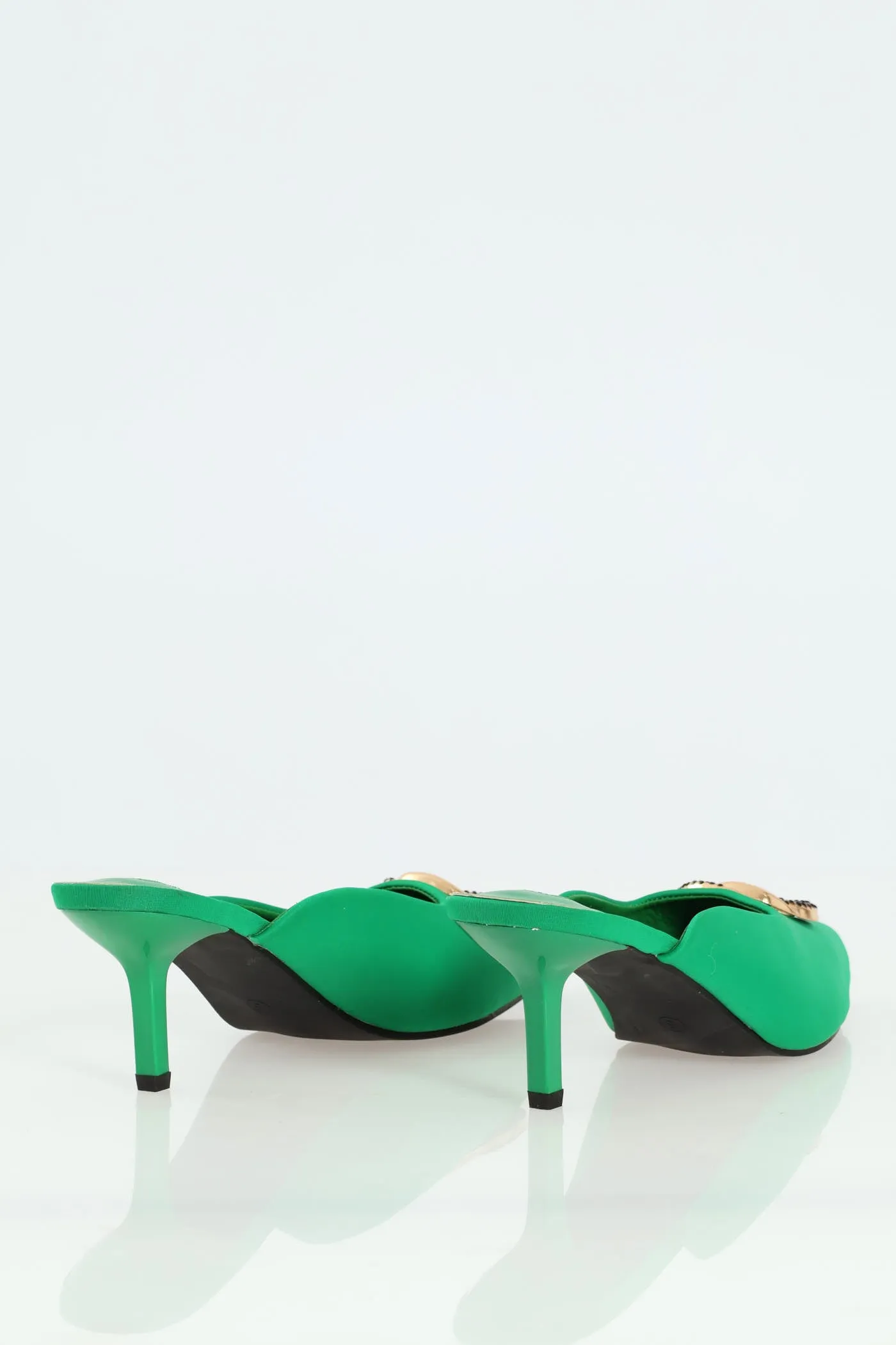 Pointy Kitten Mule Heel With Circle Buckle - Green