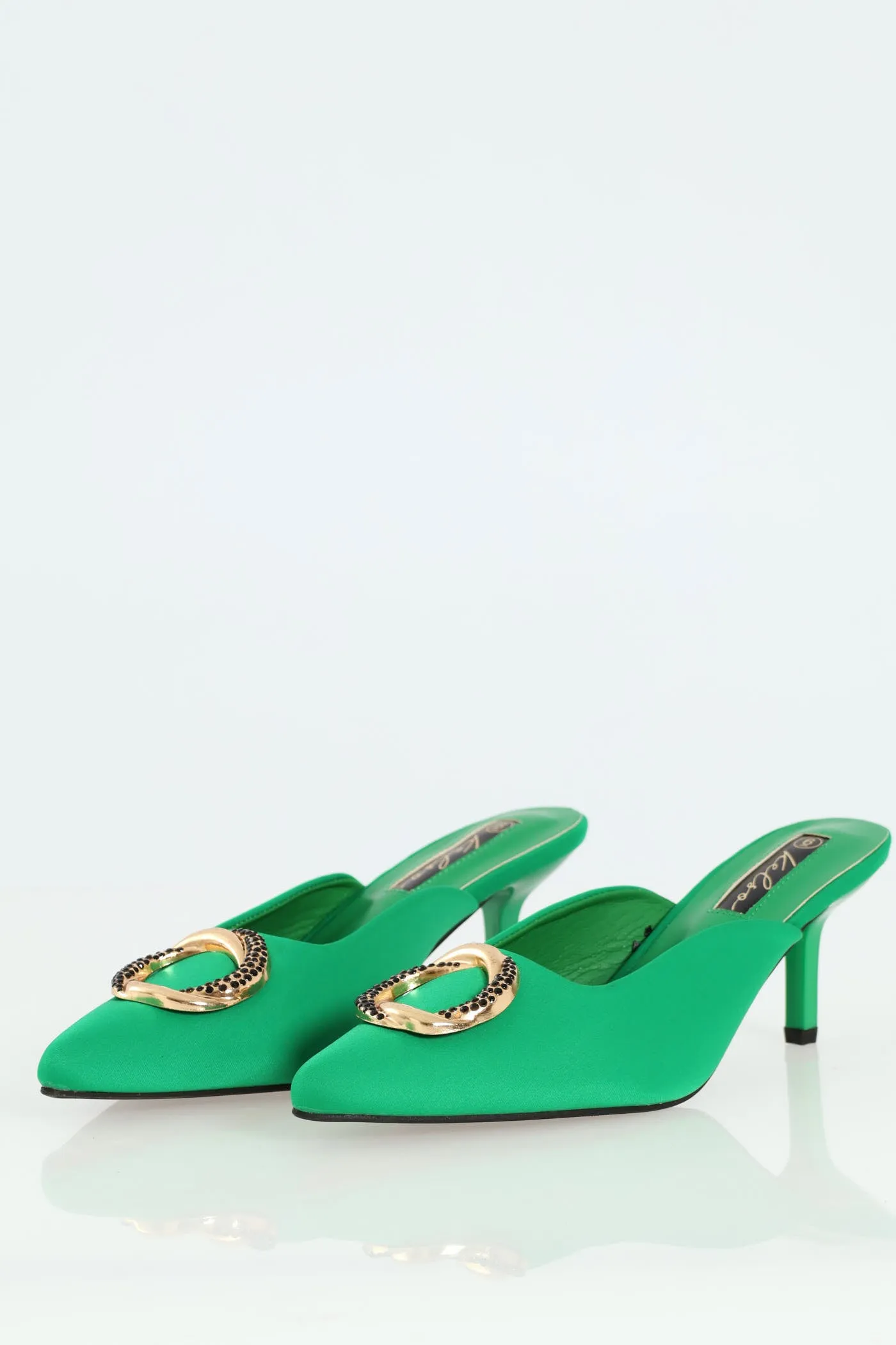 Pointy Kitten Mule Heel With Circle Buckle - Green