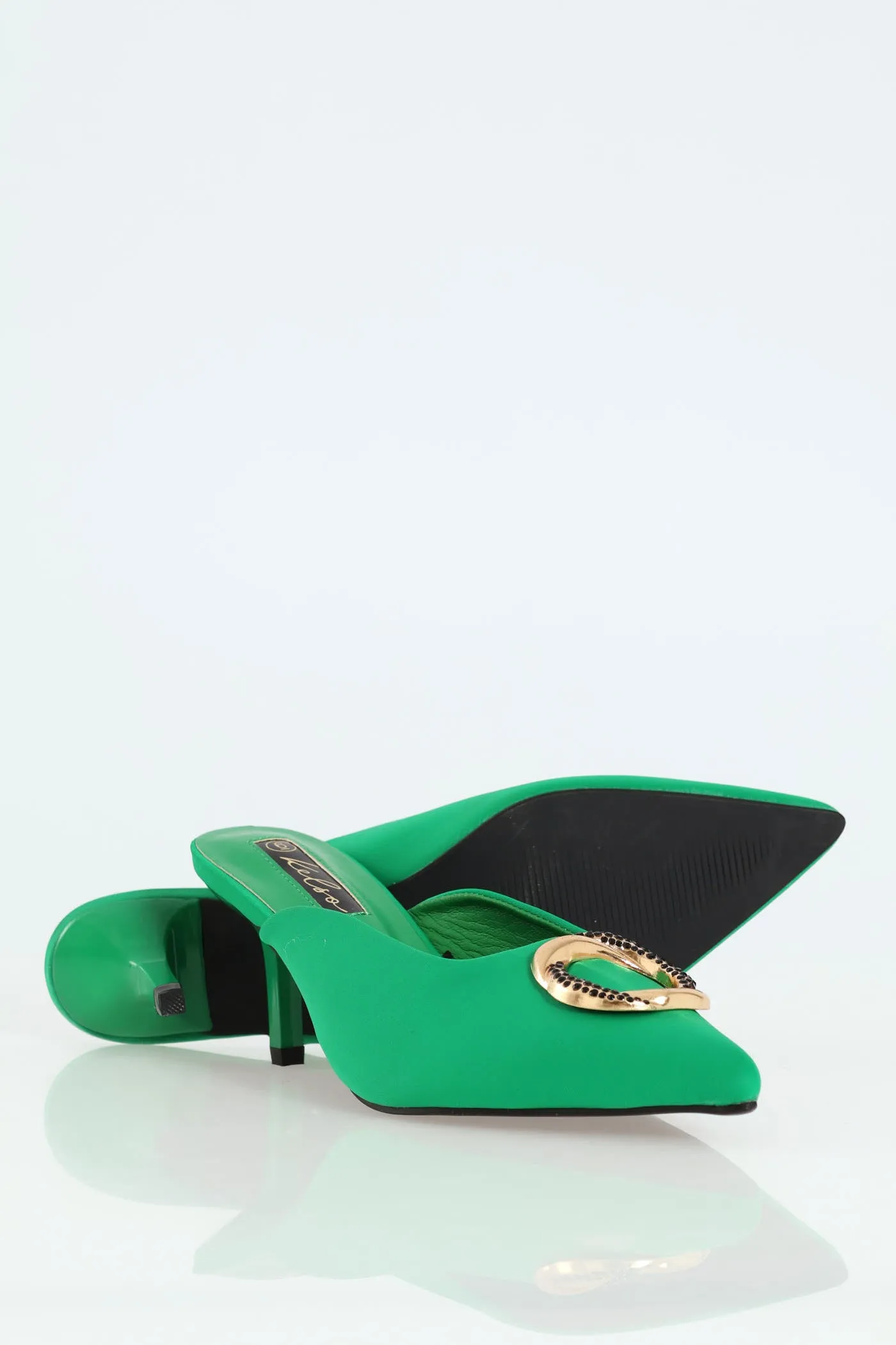 Pointy Kitten Mule Heel With Circle Buckle - Green